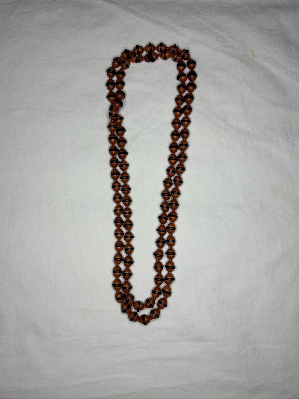 Vintage Wooden Bead Carved Black & Brown Pendant 29" Necklace Saturn